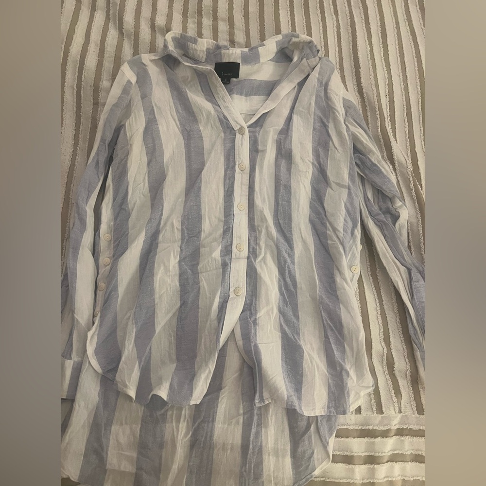 Blue and White Striped Button-Up Shirt